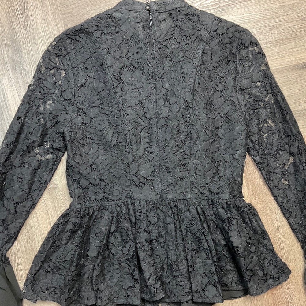 Marled Reunited Clothing Lace Bell Sleeve Peplum Top Womens XS Black Edwardian - Picture 8 of 9